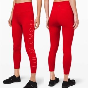 NEW !! Lululemon athletica Red High-Rise Logo Leggings